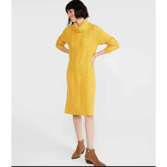 NWT Ann Taylor Yellow Cable Knit Long Sleeve Turtleneck Dress varios size - Picture 3 of 4